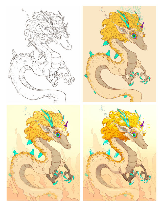 Line art, flat colors, finished illustration.
