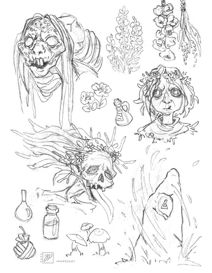 Traditional sketches of Witcher 3 creatures.